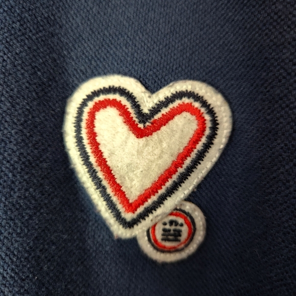 SERGE BLANCO NAVY BLUE POLO WITH HEART PATCH SIZE 2XL - Picture 2 of 7